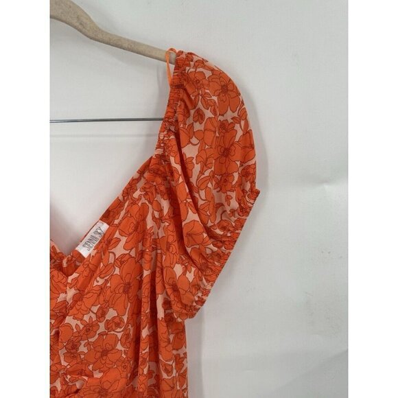 Sienna Sky Blouse Junior Large Orange Floral Ruched Bohemian Preppy Summer - Picture 6 of 10